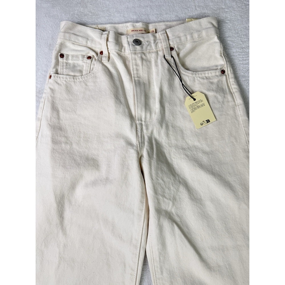 Levi's Ribcage Wide Leg Jeans Womens 25 High Rise Premium Denim Ivory White NWT - Picture 2 of 13